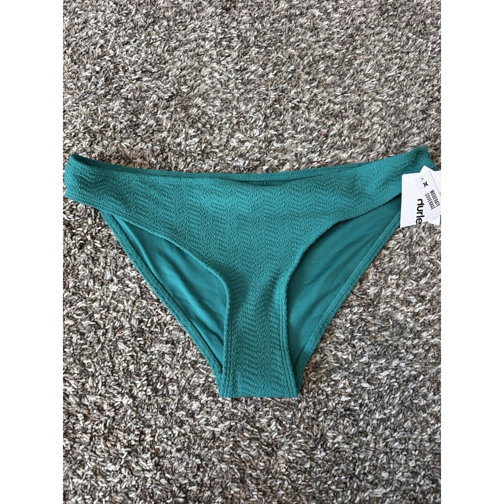 Hurley Scrunch Texture Bikini Bottom XL Women Teal Moderate Coverage Retail $45